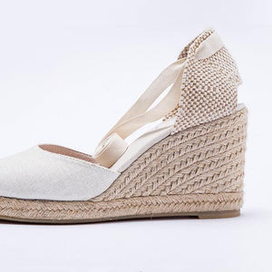 Women lace up closed round toe espadrille wedge sandals