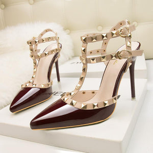 Women Ankle Strap Studded Prom Heels