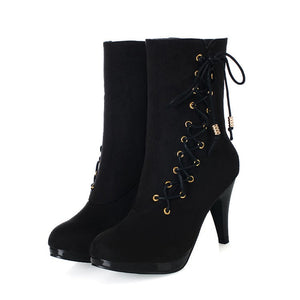 Women platform stiletto high heel side lace up zipper heeled booties