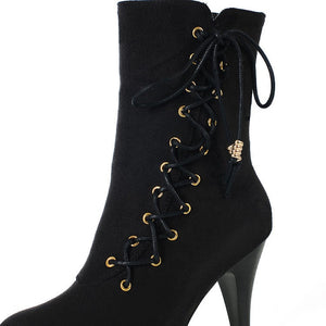 Women platform stiletto high heel side lace up zipper heeled booties