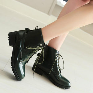 Women chunky heel platform lace up ankle boots