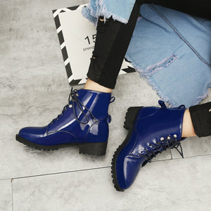 Women chunky heel platform lace up ankle boots