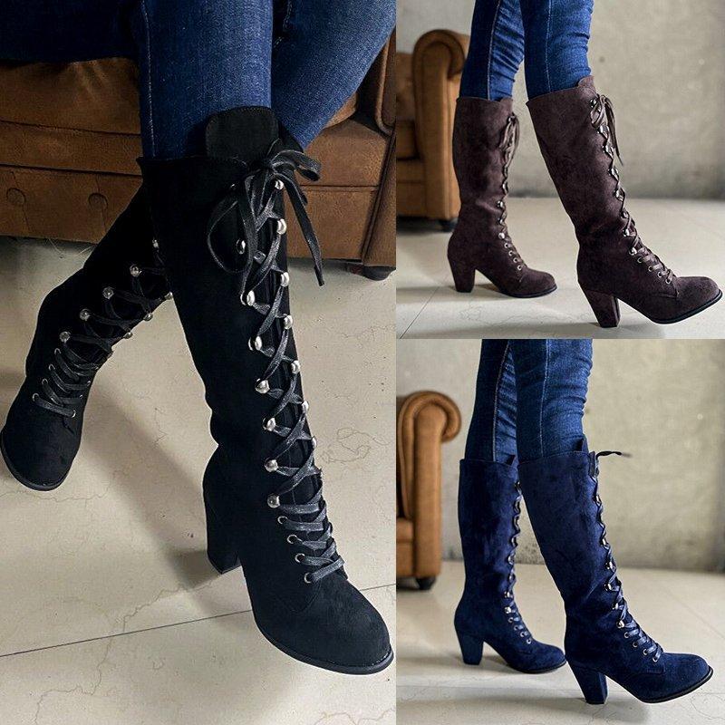 Women Fashion Chunky Lace Up Steampunk Gothic Vintage Style Retro Punk Boots - Getcomfyshoes