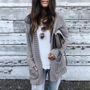 Women's open front knitted cardigan sweater with pockets