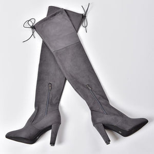 Over the knee heeled boots elastic suede long boots thigh high boots