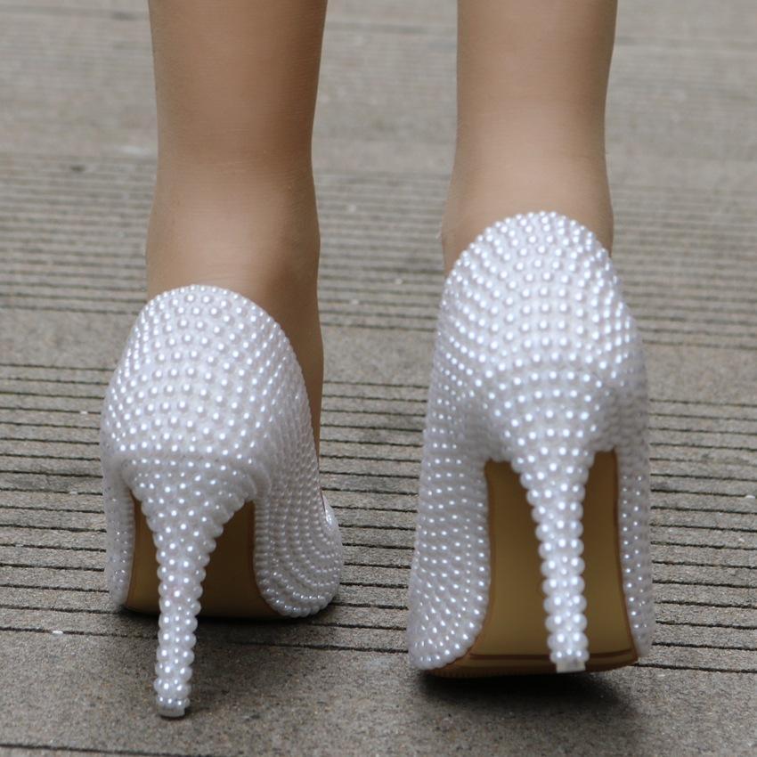 White imitation pearls wedding stiletto heels 3.5"