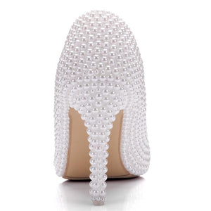 White imitation pearls wedding stiletto heels 3.5"