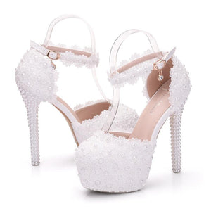Wedding platform ankle strap stiletto heels