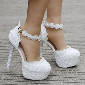 Wedding platform ankle strap stiletto heels