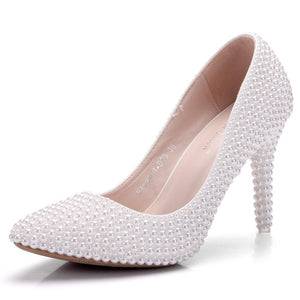 White imitation pearls wedding stiletto heels 3.5"