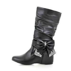 Women rhinestone bowknot fashion slouch mid calf boots