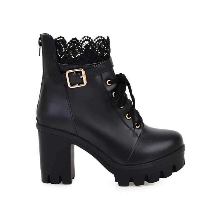 Ankle Strap Laces Chunky High Heel England Style Lace Up Boots