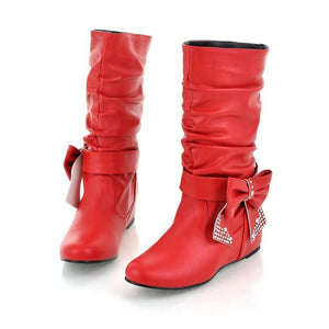 Women rhinestone bowknot fashion slouch mid calf boots