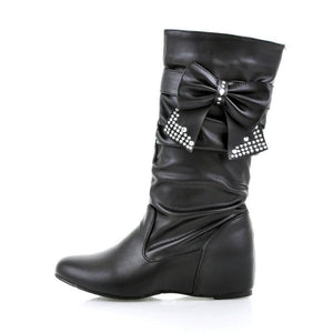 Women rhinestone bowknot fashion slouch mid calf boots