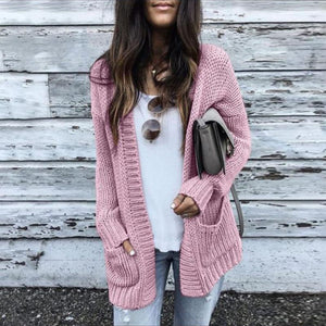 Women's open front knitted cardigan sweater with pockets