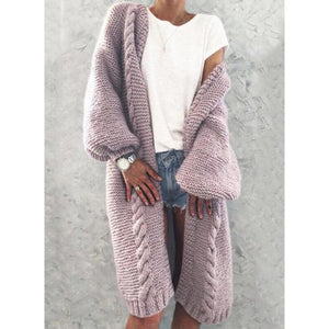 Women's cable knit balloon sleeve cardigan chunky long cardigan sweater