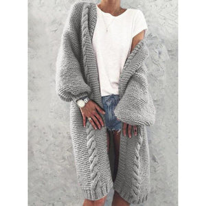 Women's cable knit balloon sleeve cardigan chunky long cardigan sweater