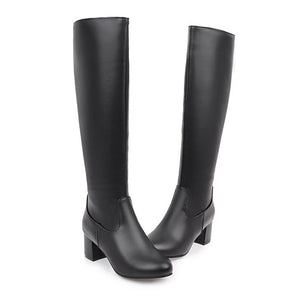 Women knee high boots winter fall long minimalist side zipper chunky heel boots