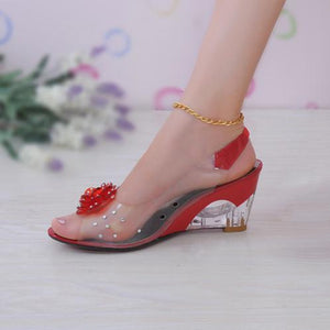 Women's transparent peep toe wedge slingback sandals