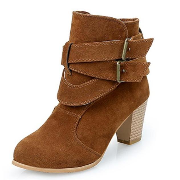 Women's block heel buckle strap ankle boots