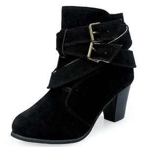 Women's block heel buckle strap ankle boots