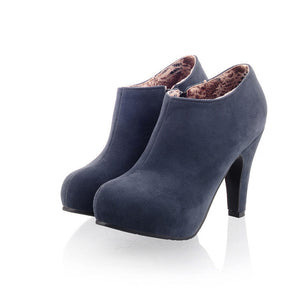 Women short round toe side zipper chunky heel platform boots