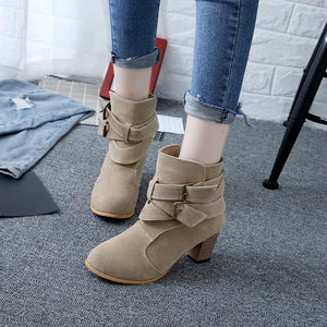 Women's block heel buckle strap ankle boots
