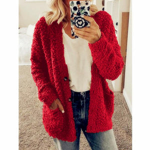 Women's popcorn cardigan with pockets solid button up cardigan weater