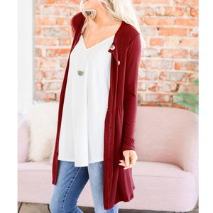 Women's button up fall cardigan long pocket cardigan solid color