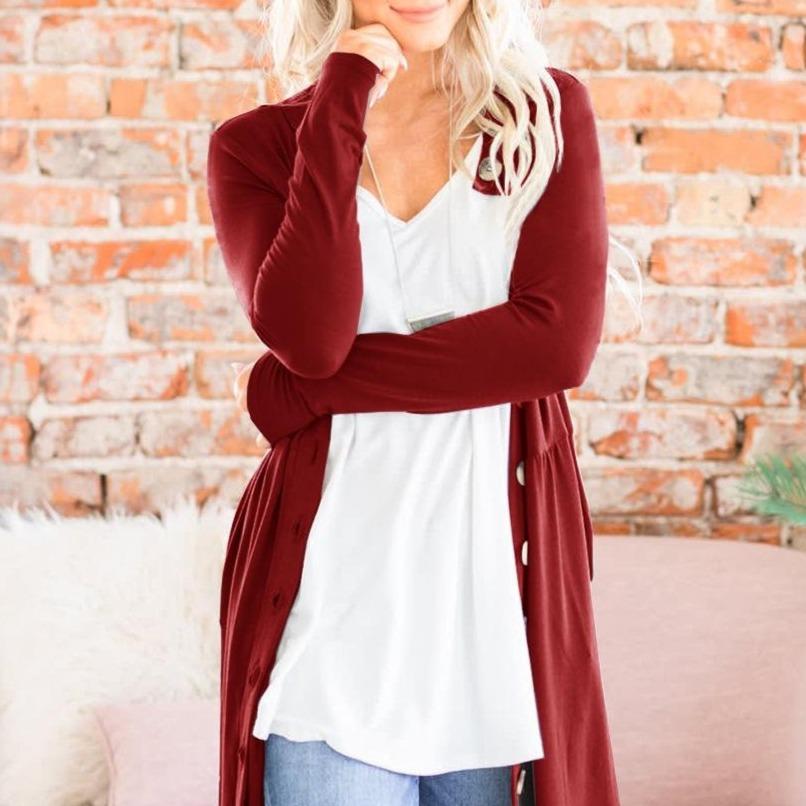 Women's button up fall cardigan long pocket cardigan solid color