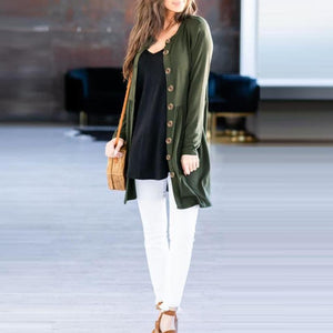 Women's button up fall cardigan long pocket cardigan solid color