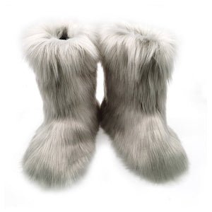 Women¡® winter warm faux fur mid calf slip on snow boots