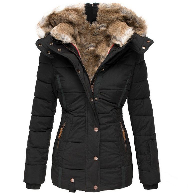 Women hooded slim fit winter keep warm faux fur coat