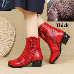 Women fashion flower  block heel ankle boots