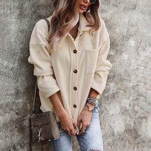 Women long sleeve turn-down collar lightweight button up coat