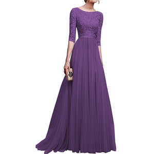 Women lace flower half sleeve evening party maxi dresses