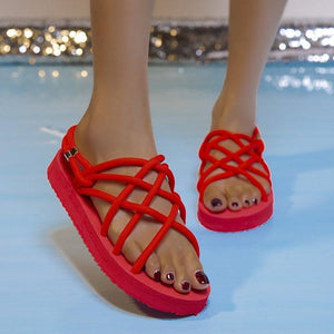 Women summer beach strappy ankle strap slip on flatform sandals