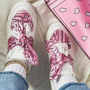 Women printed bowknot strap flat round toe casual sneakers