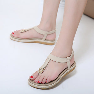 Women clip toe metal elastic slip on flat sandals