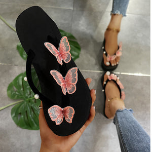 Women cute butterfly thick sole summer outdoor flip flops
