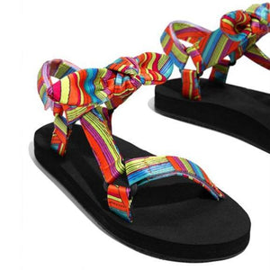 Women bow ankle strap slip on summer beach flat sandals