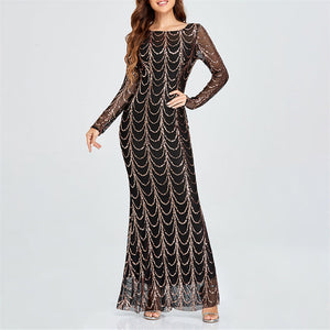 Lady's premium sequins long sleeves mermaid maxi dress | Elegant luxury banquet party dress evening gowns