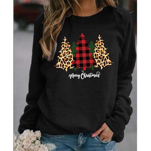 Women's Christmas tree printed pullover sweatshirts fall/winter long sleeve casual loose tops