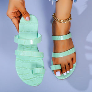 Women flat ring toe 2 straps sequin bing slide sandals