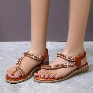 Women fashion rhinestone strap clip toe flat sandals