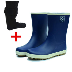 Women's mid calf anti-slip rain boots natural rubber rain boots