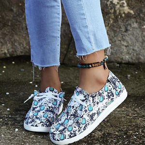 Women casual flower printed laces casual slip on loafers