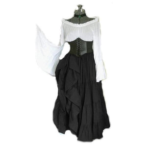 Female's Vintage Medieval Trumpet Sleeves Gothic Midi Dress | Renaissance Evening Gowns Party Cosplay Dress