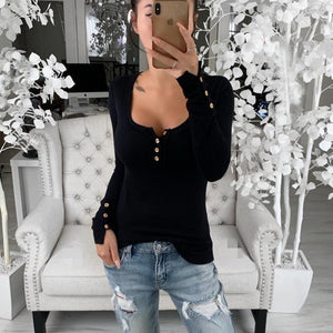 Women Buttoned Down Long Sleeve Shirts Boat Neck Tops