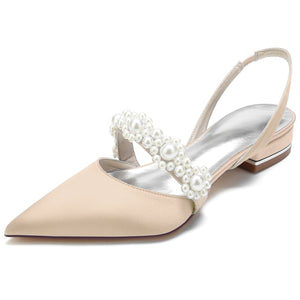 Pearls strap satin pumps | Pointed toe slinback pumps for bride